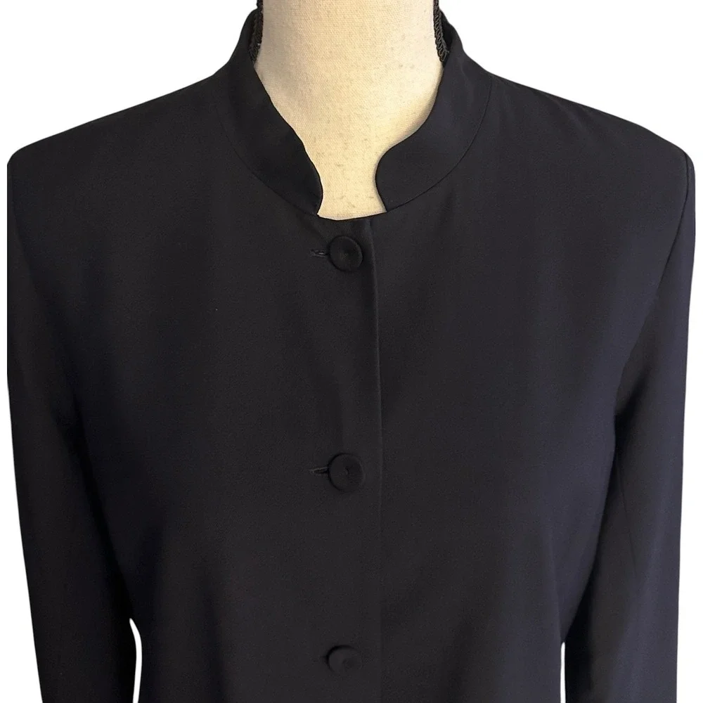 Eileen Fisher Mandarin  Collar Button Front Black Blazer Womens‎ Size PL